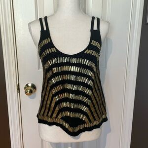 Ecote Sparkly Top with Double Spaghetti Straps and Gold Bars. XS